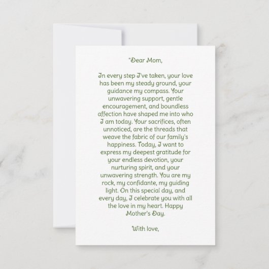 「永遠の絆：心のこもった母の日の挨拶 サンキューカード (裏面)