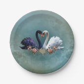 永遠の絆、黒と白の愛の白鳥。 ペーパープレート (正面)