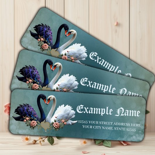 永遠の絆、黒と白の愛の白鳥。 ラベル