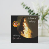 永遠の美しさ、スウィート16 イエロー、ブラック＆ホワイト ダマスク 招待状 (スタンド正面)