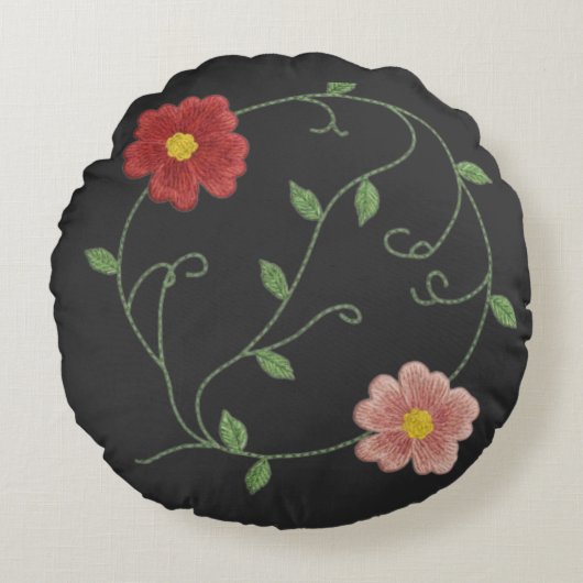永遠の花の刺繍 ラウンドクッション (正面)