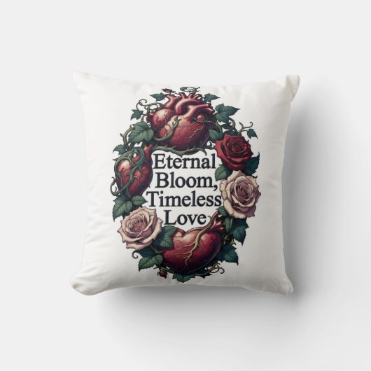 永遠の花咲く愛のからまりハートTシャツ クッション (正面)
