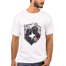 永遠の花咲く抱擁Tシャツ | 華麗なカップルデザイン
