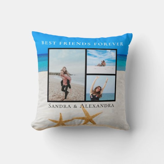 永遠の親友 フォトコラージュ ヒトデ ビーチ クッション (正面)