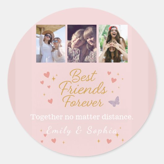 永遠の親友 – 3枚の写真コラージュステッカー ラウンドシール (正面)