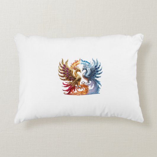 「永遠の調和：火と火の鳳凰の融合 アクセントクッション (正面)