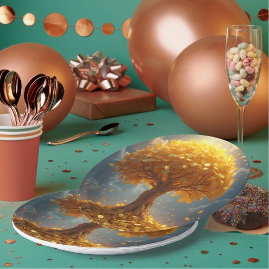 永遠の金ゴールドツリー ペーパープレート (複数)