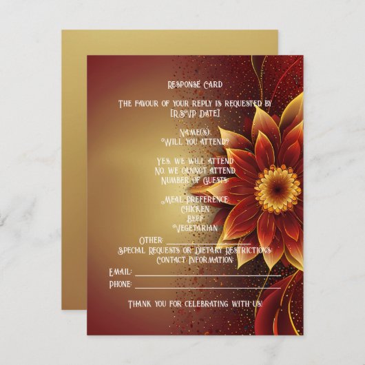 永遠の開花:永遠の愛のお祝い 出欠カード (正面/裏面)