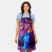 「永遠の開花」 – 超現実カラフルポートレート エプロン (着用した状態)