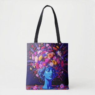 「永遠の開花」 – 超現実カラフルポートレート トートバッグ