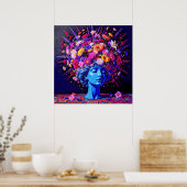 「永遠の開花」 – 超現実カラフルポートレート ポスター (キッチン)