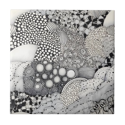 永遠の黒と白の抽象画 - リズムと調和 タイル (正面)