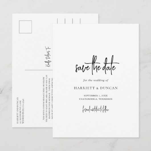 永遠の黒と白の結婚式Save the Date 案内ポストカード (正面/裏面)