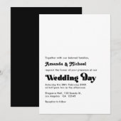 永遠の黒と白 レトロなタイポグラフィーの結婚式 招待状 (正面/裏面)