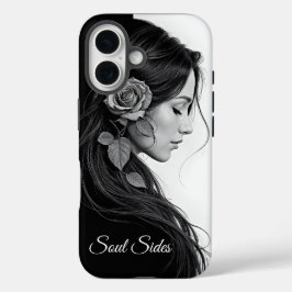 永遠の黒白ドラマティックフラワーヘアデザイン iPhone 16ケース