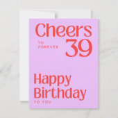 永遠の39歳 お誕生日おめでとう カード ピンク (正面)