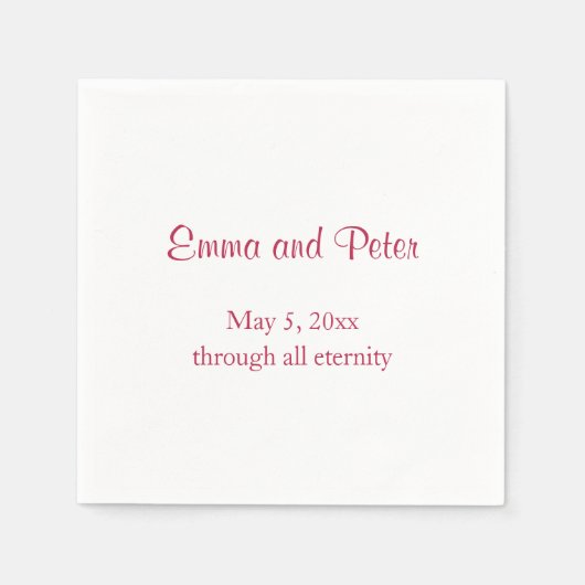 「永遠を通じて」マゼンタの文字名と日付 スタンダードカクテルナプキン (正面)