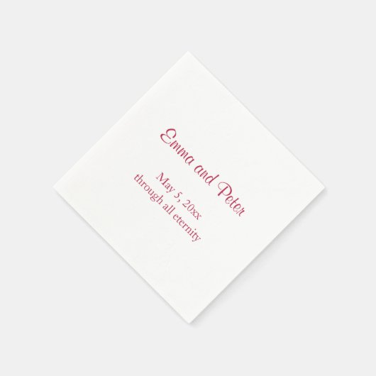 「永遠を通じて」マゼンタの文字名と日付 スタンダードカクテルナプキン (角)