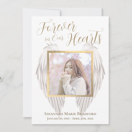 永遠エレガントに私たちのハートエンジェルウィングス写真 サンキューカード (正面)