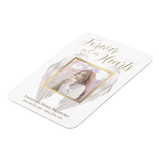 永遠エレガントに私たちのハートエンジェルウィングス写真 マグネット (左側)