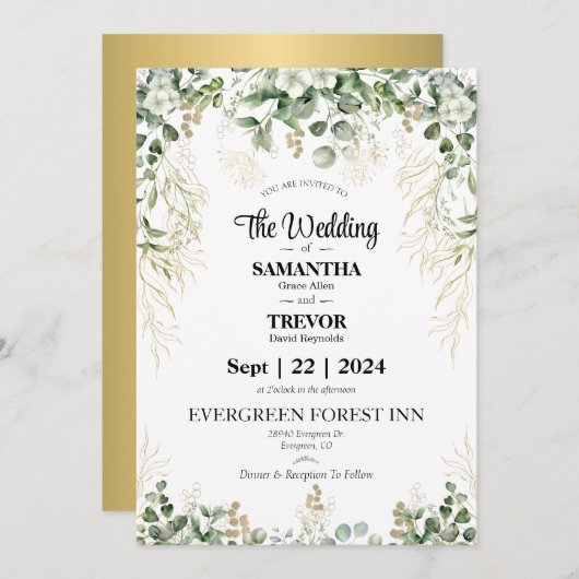 永遠エレガント:結婚式の日に参加しよう 招待状 (正面/裏面)