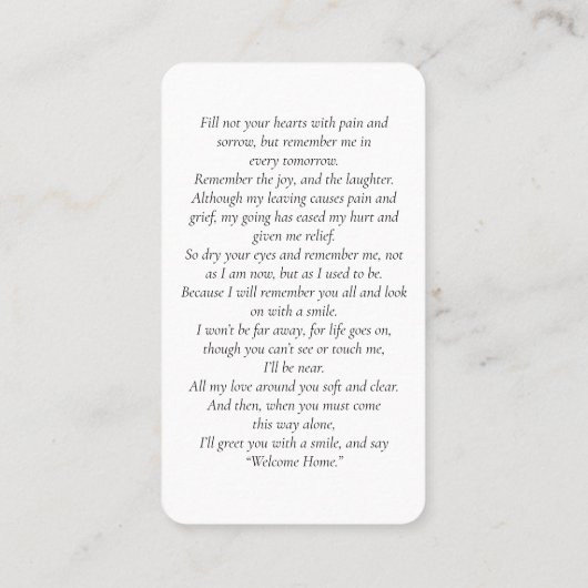 永遠シンプルに私たちのハート写真葬儀カード 名刺 (裏面)