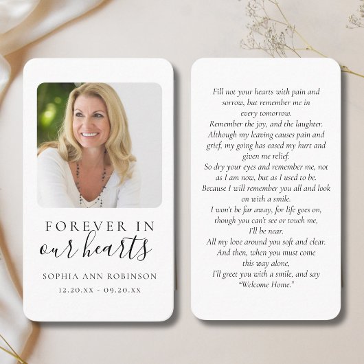 永遠シンプルに私たちのハート写真葬儀カード 名刺