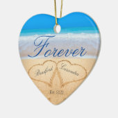 永遠パーソナライズされたに |ハートを砂で作る セラミックオーナメント (左)
