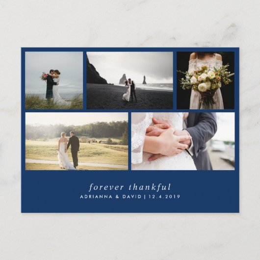 永遠モダンに感謝する | ネイビー結婚ブルーの写真 ポストカード (正面)