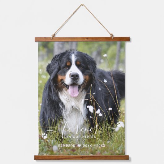 永遠モダンに私たちのハートでペット記念写真 吊り下げ型タペストリー (正面)