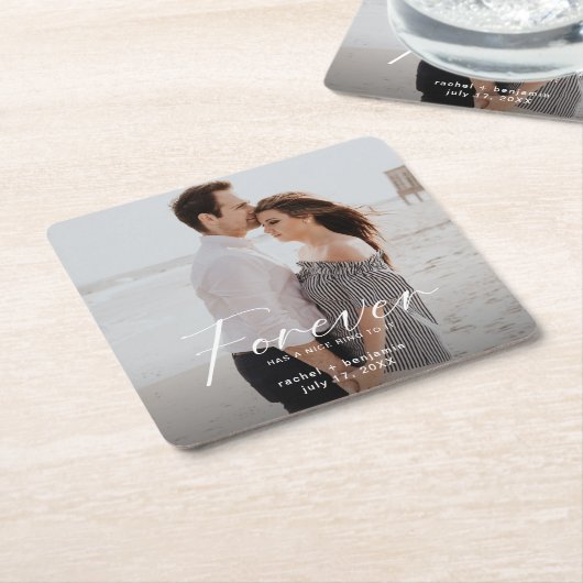 永遠モダンに素敵なリングの写真婚約 スクエアペーパーコースター (アングル)
