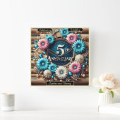 永遠開花素朴5周年記念デザイン スクエア壁時計 (ホーム)