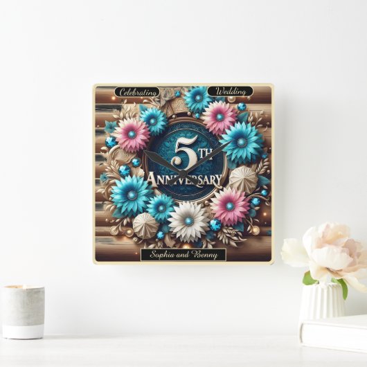 永遠開花素朴5周年記念デザイン スクエア壁時計 (ホーム)