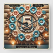 永遠開花:5周年記念フローラサークル スクエア壁時計 (正面)