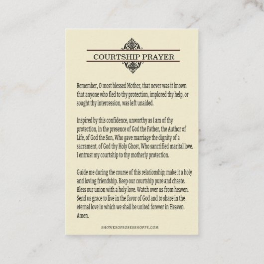 求愛婚約宗教祈りの言葉神聖カード 名刺 (裏面)