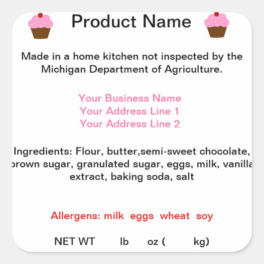 汎用コテージ食品法の製品ラベル スクエアシール (正面)