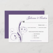 汎用パープルフローラスワーズRSVP 出欠カード (正面/裏面)