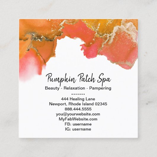 *~*汎用 – ヘア爪、 ネイルが点滅オレンジ色ピンク金ゴールド スクエア名刺 (裏面)