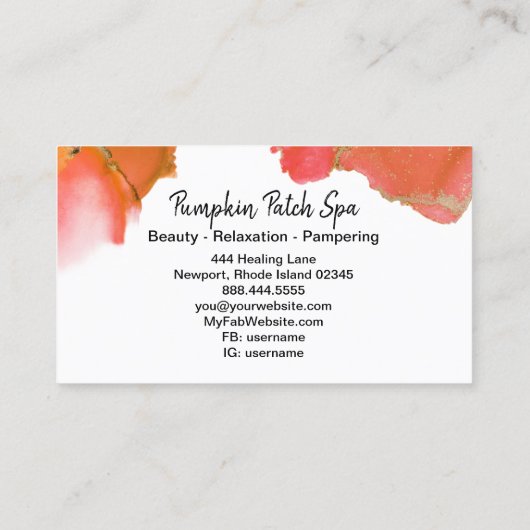 *~*汎用 – 爪、 ネイルヘアラッシュオレンジピンク金ゴールド 名刺 (裏面)