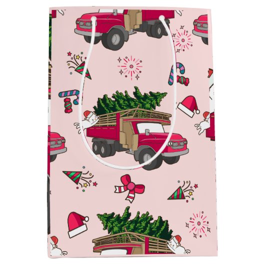 汗と明るいメリークリスマスファミリーホリデー ミディアムペーパーバッグ (正面)