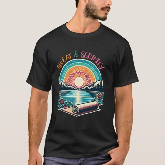 汗と静けさのヨガ自然シーン Tシャツ (正面)