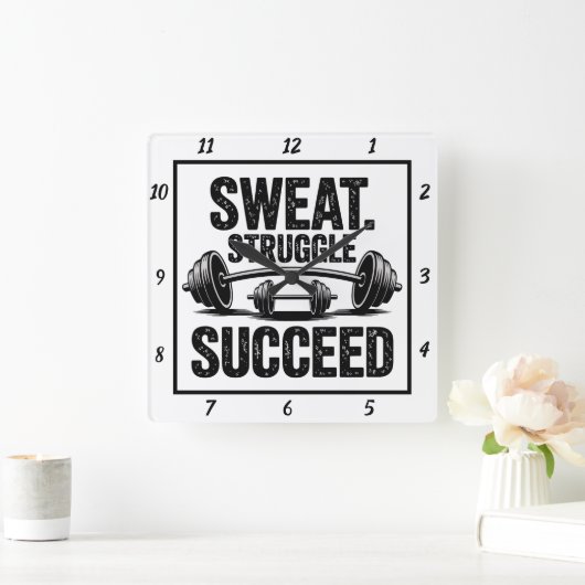 汗の闘争がバーベルトレーニングを成功 スクエア壁時計 (ホーム)