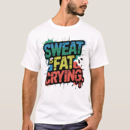 汗は脂肪が泣いている 太字のジムユーモア モチベーションアート Tシャツ