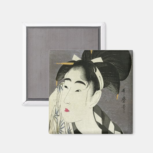 汗を拭く女性の歌麿素晴らし芸術日本の マグネット (正面/裏面)