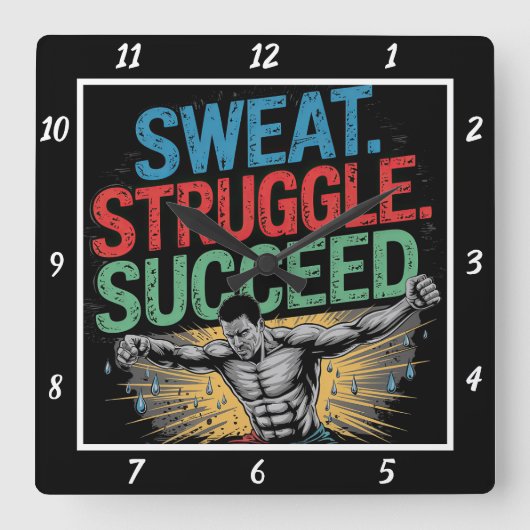 汗苦闘が成功する通りトレーニング スクエア壁時計 (正面)