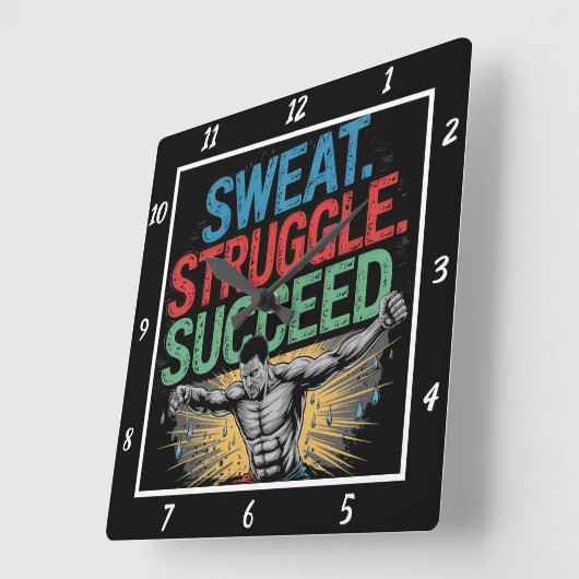 汗苦闘が成功する通りトレーニング スクエア壁時計 (傾斜)