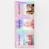 汗16ピンクパープルグリッタードリップフォトようこそ 横断幕 (縦)