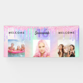 汗16ピンクパープルグリッタードリップフォトようこそ 横断幕 (横)