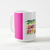 汗。スマイル。繰り返す。マグやる気を起こさせるン コーヒーマグカップ (正面左)