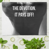 汗、時間、献身女性のトレーニング やる気を起こさせる キッチンタオル (折り畳み)